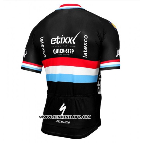 2017 Maillot Ciclismo Etixx Quick Step Champion Luxembourg Noir Manches Courtes et Cuissard